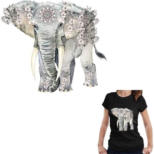 Mandalas Elephant Heat Transfer Vinyl DIY Animal Patches For Clothing A-level Washable Iron On Women T-shirt Clothes Sticker 281