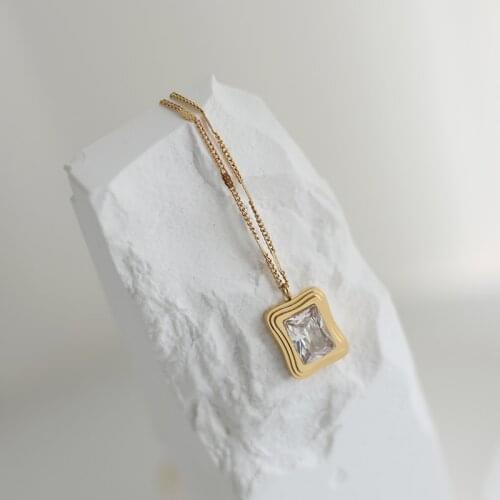 Vintage Square Zircon Necklaces For Women Stainless Steel Geometric Gold Chain Necklaces Engagement Jewelry Birthday Gift