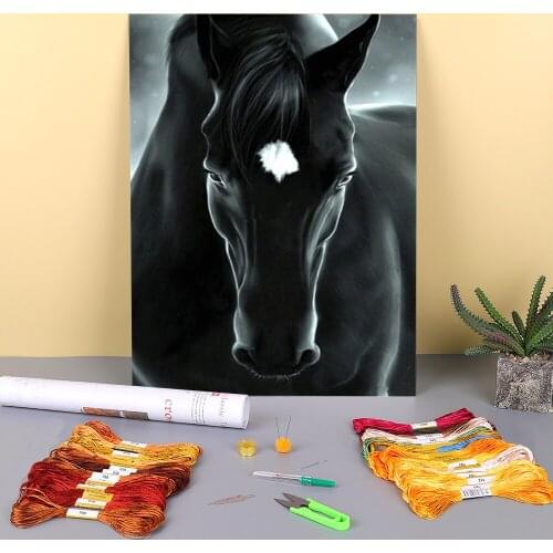 Animal Horse Printed Water-Soluble Canvas 11CT Cross-Stitch DIY Embroidery Full Kit DMC Threads Handiwork Promotions
