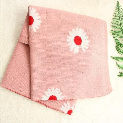 90X110cm Knitted Soft Lovely Pink Flowers Newborn Baby Blanket,Sweet Sunflower Blanket , Toddler Blanket, Baby Stroller Cover