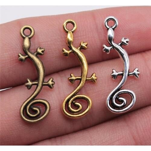 WYSIWYG 20pcs 29x11mm Charm Gecko 3 Colors Antique Gold Antique Silver Color Antique Bronze Lizard Charms Chameleon Pendant