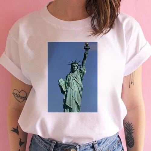 Fashion Statue of Liberty T Shirt Women Lovely Print Short Sleeved O-neck T-shirt Vintage Ullzang Tshirt Harajuku Tops
