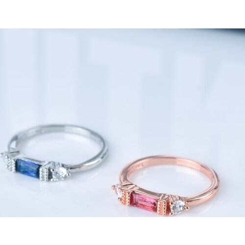 MENGYI Dainty Blue/Red Rectangle Zircon Rings For Women Girls Simple Wedding Engagement Lovers Rings Fashion Jewelry Gift