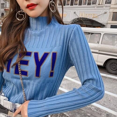 Women Knitted Jumper Sweater And Pullovers Korean Fashion Casual Style Turtleneck Sweater Winter And Autumn 2020 New Letter Tops