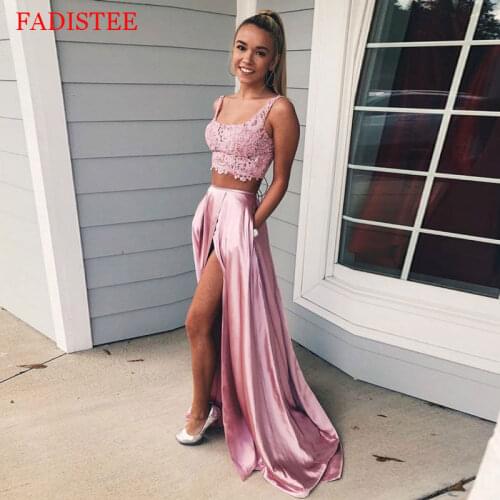 New Style Prom Dresses Lace Appliques Two Pieces Dress Robe De Soiree A-Line Women Party Dresses Vestidos De Fiesta