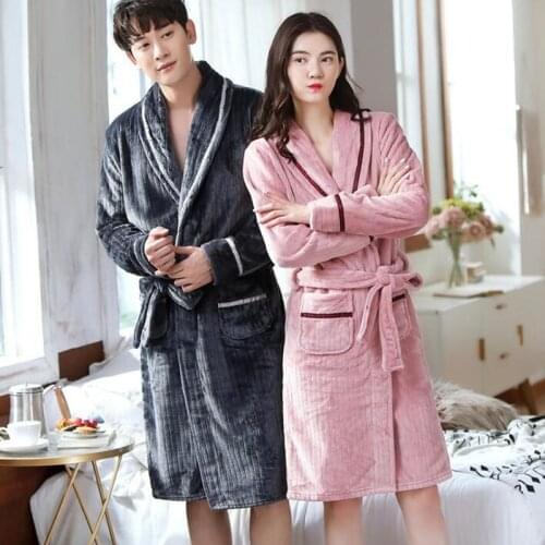 Winter pyjama couple Sleepwear Bath Robe Men Women Flannel Bathrobe Coral Fleece Pajamas hombre Night Dressing Gown Bride Robe