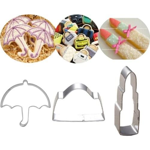 1pcs Girl jewelry series Umbrella bag lips cookie cutter stainless steel biscuit lipsticks cake mold metal cutter bakeware tools