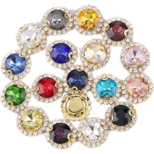 10mm Gemstone Flower Gold Base Sew On With Colorful Glass Stone Claw Crystal Buckle Cabochon Base DIY Jewelry Clothes Charm