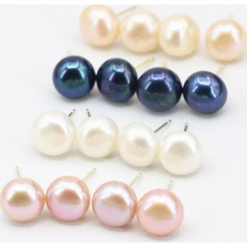 4 Colors Sterling Stud Earring Elegant 9mm Natural Freshwater Pearl Studs Earrings For Women Pearls Jewelry B3433