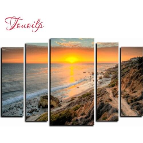 5pcs,Full square&round DIY Sunset seascape Diamond Painting Cross Stitch Diamond Embroidery Patterns rhinestones Diamond Mosaic