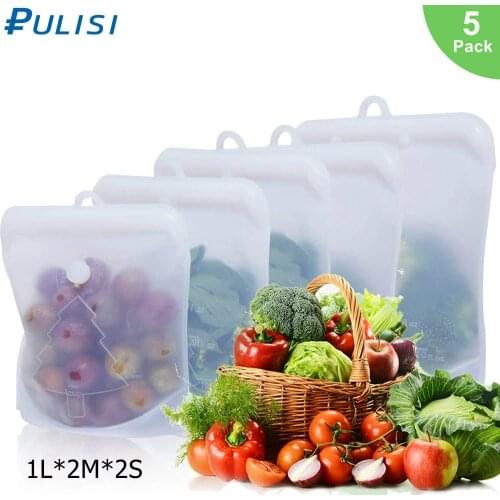 5Pack Reusable Silicone Food Storage Bags 1500ml 1000ml 500ml Leakproof Containers for Sandwiches Meat Snack Lunch Storage Bags