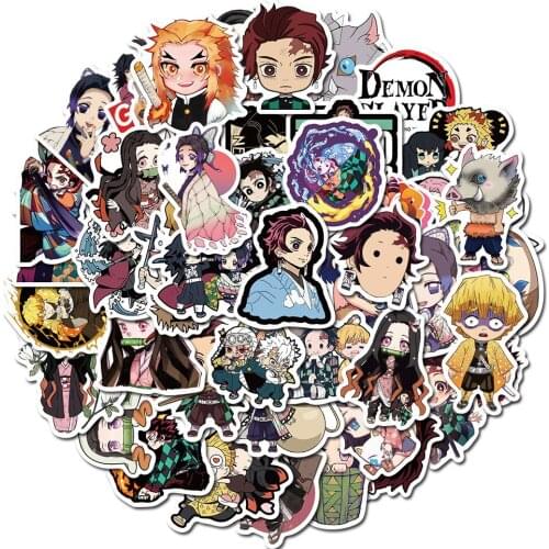 50 PCS Anime Demon Slayer Kimetsu No Yaiba Sticker Waterproof PVC Skateboard Luggage Motorcycle Guitar Kid Boy Girl Vsco