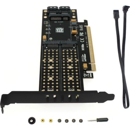 PCIE to M2 Adapter Raiser PCI-E 3.0 X16 to M.2 SSD M Key B Key mSATA 2 x 7Pin SATA Port NVME M2 SSD AHCI mSATA 3 in 1 Riser Card