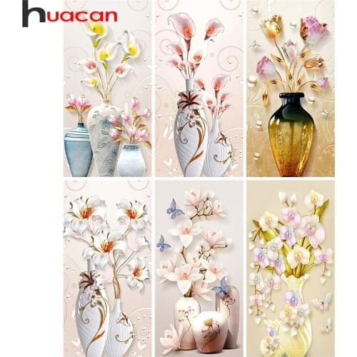 Huacan 5D Diamond Painting Cross Stitch Vase Diamond Mosaic Set For Embroidery Cross Flower Beaded Pictures Home Decoration