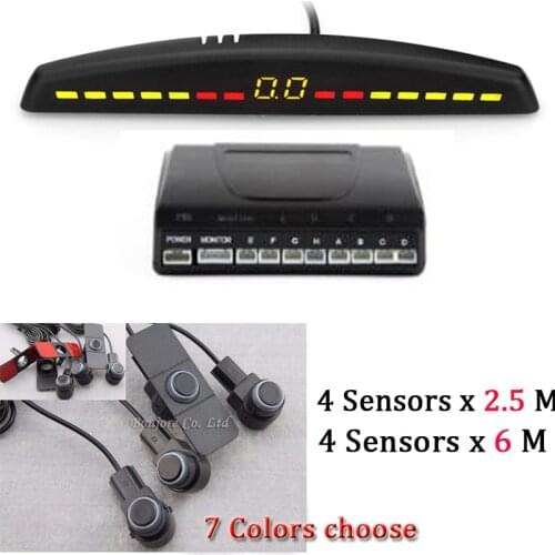 Car LED Parking 8 Sensor Monitor Reverse Backup Radar Detector Parktronic Backlight Display+16mm Original Flat Sensors 7 colors