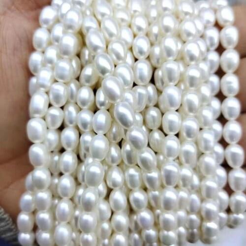 Free shipping 38 cm 5.5-6 mm high quality rice shape pearl in strand AAA grade