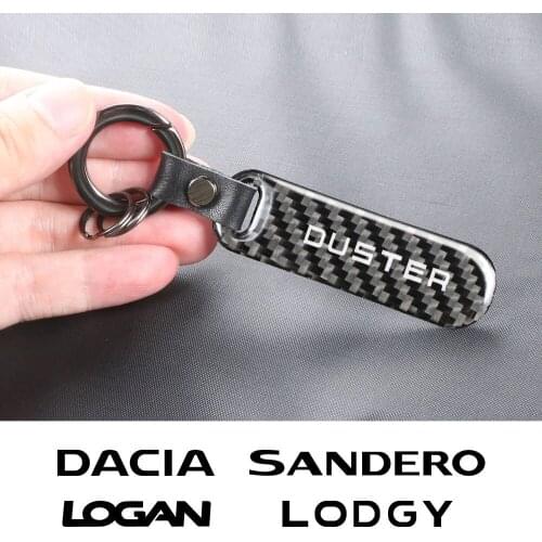 Carbon Fiber Keychain Car Logo Key Ring Dacia Duster Lodgy Logan Sandero Waist Wallet Keyrings key chain Holder Auto Decor