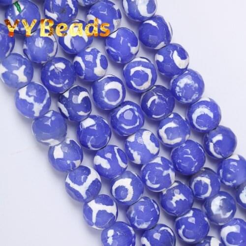 Natural Faceted Lapis Blue Dzi Agates Beads 8mm Tibetan Mystical Football Agates Spacer Loose Beads For Jewelry Making Bracelets