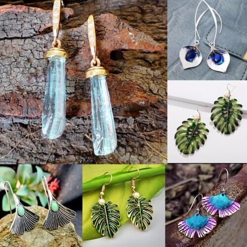 Tribal Ethnic Silver Color Metal Leaves Earring for Women Bohemian Painted Leaf Flower Blue Earrings Dangle Earring Crystal Gift