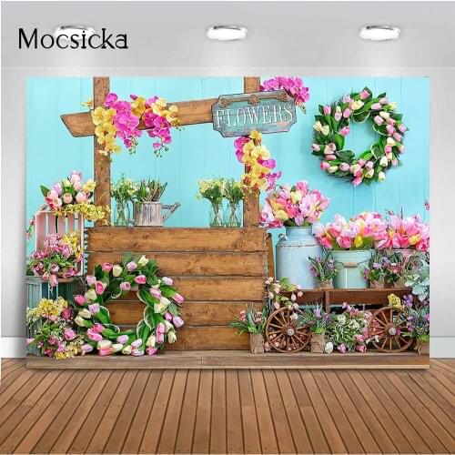 Flowers Market Newborn Kids Girl Portrait Photography Backdrop Spring floral Children Photoshoot Background for Photo Studio