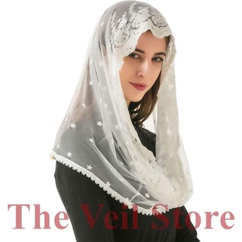 Cotton Floral Lace Mantilla Chapel Veils for Church Attire HeadCover Latin Mass Vintage Traditonal Veil Velo Mantilla de Novia
