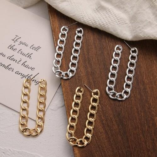 IPARAM 2021 Punk Metal Chain Alloy Dangle Earrings Female Geometric Hollow Chain Heart Star Dangle Earrings Fashion Jewelry