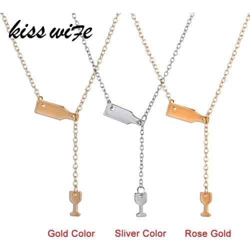 KISSWIFE 2020 Fashion Silver Colour Wine&Cup Necklace Wine Bottle Glass Chic Necklaces Girl Lady Best Gift Choker