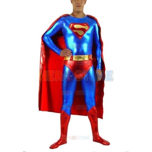 Classic Design Clark Kent Shiny Metallic Superhero Costume with Cape