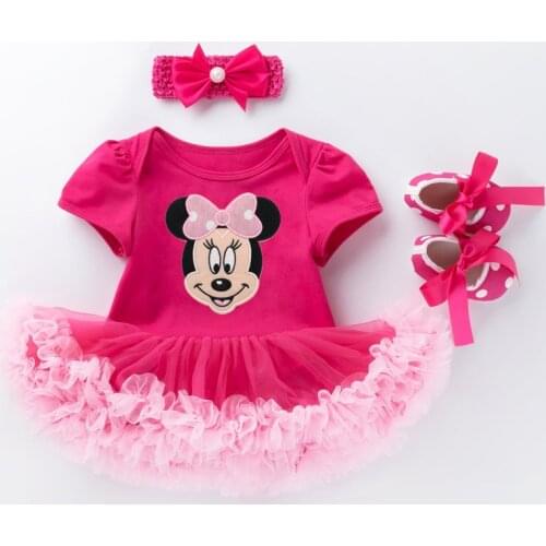 3pcs Disney Summer Miinie cotton rompers new girl baby short-sleeved robe suit 0-2 years old baby crawling suit rompers