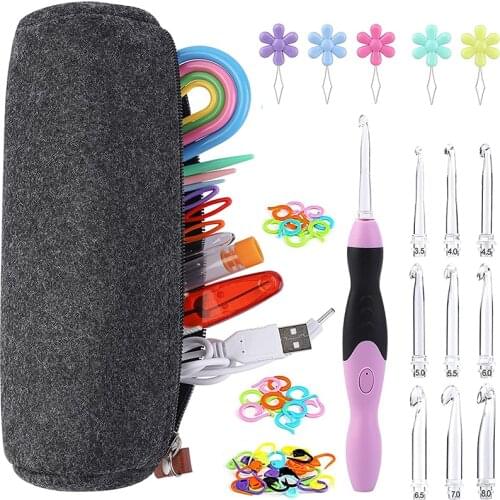 KAOBUY Crochet Hooks Led Crochet Hook Set with 10 Size Interchangeable Heads Crochet Stitch Markers Knitting Accessories