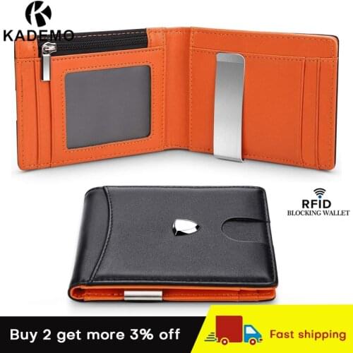 KADEMO Mens Wallet Extra-capacity Money Clip 7 Card Slots Men Slim Wallet RFID Blocking Bifold Wallet for Men with ID Window