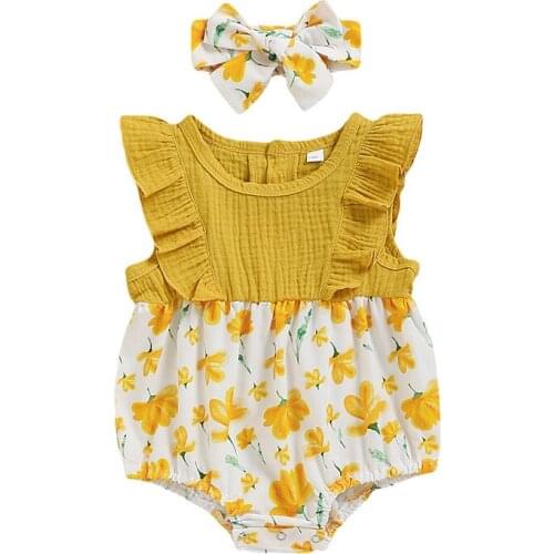 Baby Girls Clothes Newborn Summer Jumpsuit Infant Muslin Cotton Stitching Shorts Sleeve Flowers Romper 3-18 Month