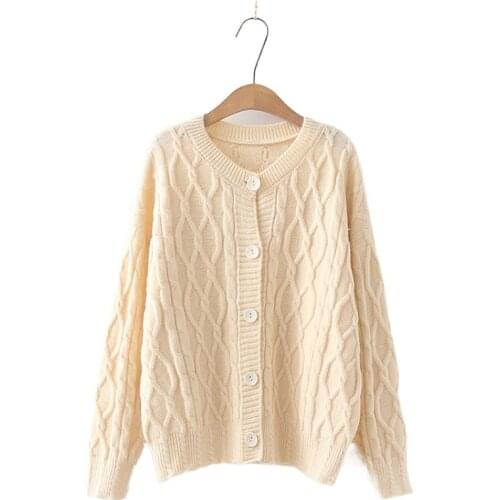 Solid Twisted Flower Single-breasted Knitted Women Cardigan 2021 Winter Warm Coat Full Sleeve Korean Female Basic Soft Knitwear