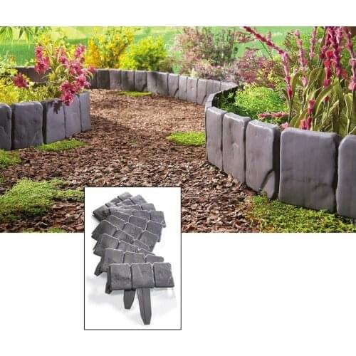 10pcs Garden Fence Edging Easy Assemble Gray Stone Style Insert Ground Type Plastic Fences Flower Bed Border for Garden