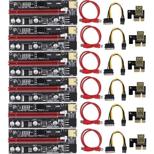 PCI-E Riser VER009S Plus GPU PCIE Card PCI E X16 to X1PCI Express Adapter Card 6Pin to SATA USB3.0 with LED Lights