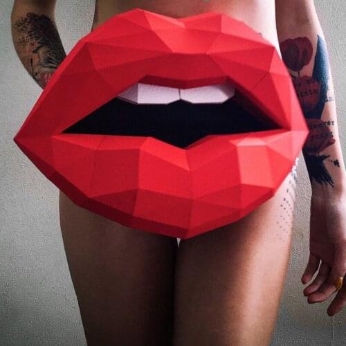 Flame Red Lips Handmade DIY Net Red Makeup Lips Background Decoration Three-Dimensional Paper Art Model Wall Hanging
