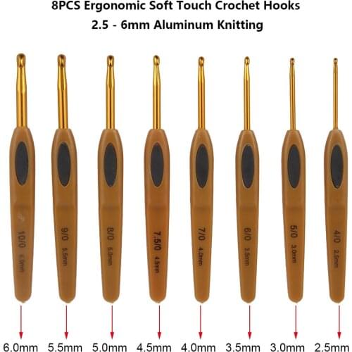 8pcs/set 2.5 - 6mm Multi Handle Knitting Needles Craft Soft Touch Crochet Hooks Aluminum Portable Sweater Knitting Sewing Tools