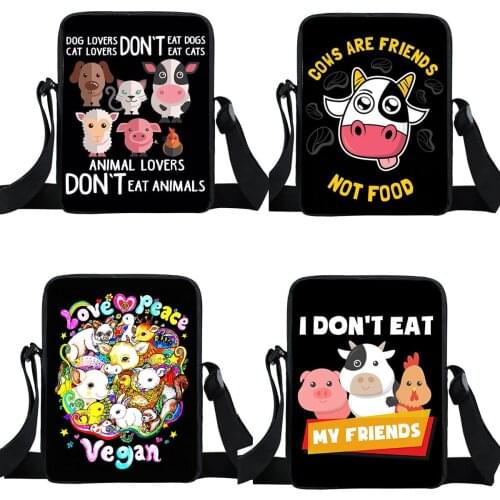Vegan Do Not Eat Animal Mini Messenger Bag Handbag Teenager Small Shoulder Bags Boys and girlsTotes Mini Messenger Bag