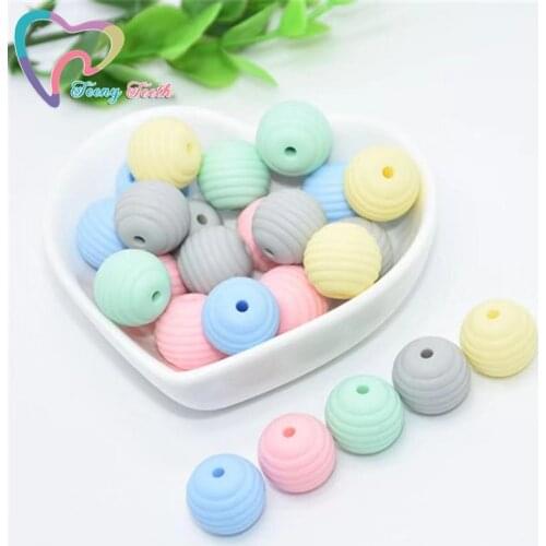 Teeny Teeth 60 PCS Silicone Beads 15 MM Thread Spiral Beads Silicone Chewable Teething Beehive Beads DIY Pacifier Accessories