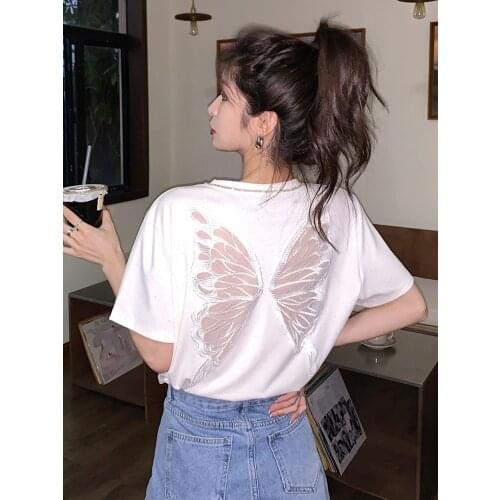 Women Clothes Loose V-neck Hollow Short-sleeved T-shirt Ladies Summer New All-match Design Niche Top