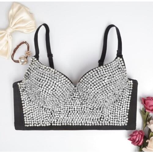 Women Glitter Rhinestone Push Up Bra Bustier Underwire Camisole Sexy Punk Corset