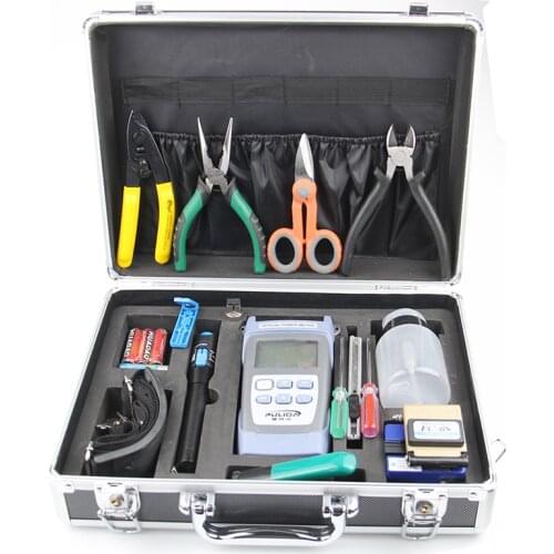 16 in 1 Optical fiber cold junction kit set toolbox 30mw 30KM vfl power meter fiber cleaver CFS-2 stripper FC-6S Kevlar scissors