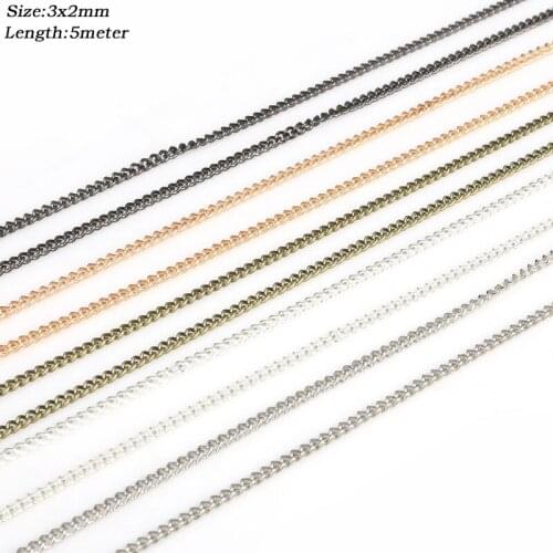 5meters/lot(3*2mm) Multiple Tone Plated Open Link Iron Metal Chains Findings For Jewelry Making Necklace Bracelet Chains DIY