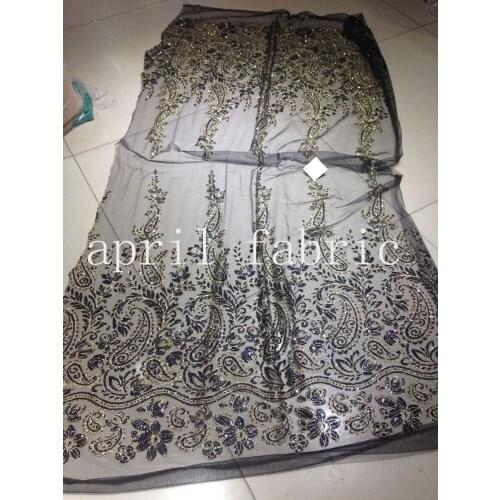 5yards HLL076 black glitter glued hand print african india mesh fabric for wedding/evening dress fast shipping by dhl