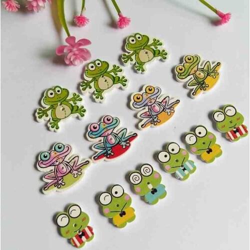 50pcs frog 2 Holes Wooden Buttons for Crafts Sewing Accessories Scrapbooking Decorative Scrapbooking Supplies