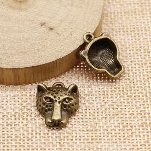 Free shipping 24pcs 19x15mm antique bronze Leopard head charms diy retro jewelry fit Earring keychain hair card pendant