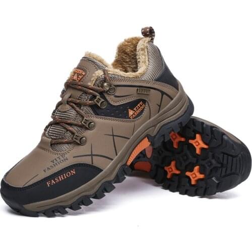 Tantu Genuine Leather Outdoor Trekking Shoes Waterproof Mens Tactial Boots Fleece Warm Hiking Shoes Men Low-cut Hunting Shoes