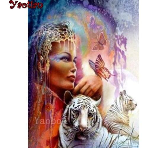 DIY Diamond Painting African Female Wolf Landscape 5D Diamond Embroidery Full Drill Square Diamond Mosaic Rhinestone Decoration
