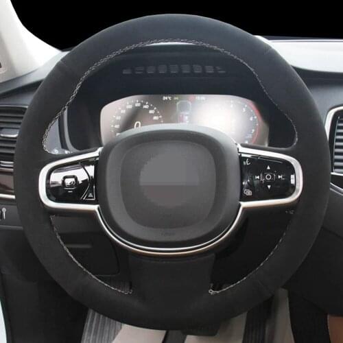 DIY Black Faux Leather Car Steering Wheel Cover For Volvo S90 XC90 2015-2020 XC60 2018-2020 V90 2017-2020 V60 2019-2020