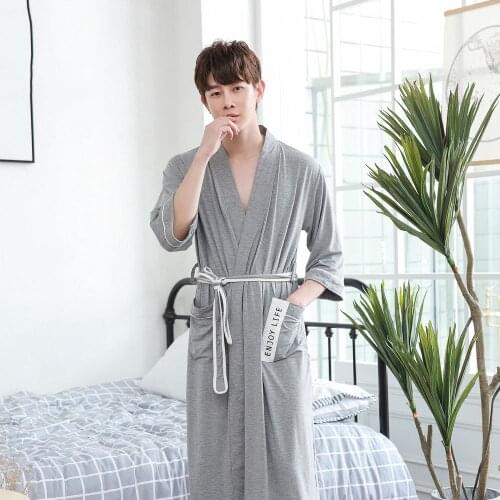 Mens Summer Bamboo Fiber Robes for beach Male Soft Sleepwear Pajamas Long kimono Dressing Gown Bathrobe For Men Bride